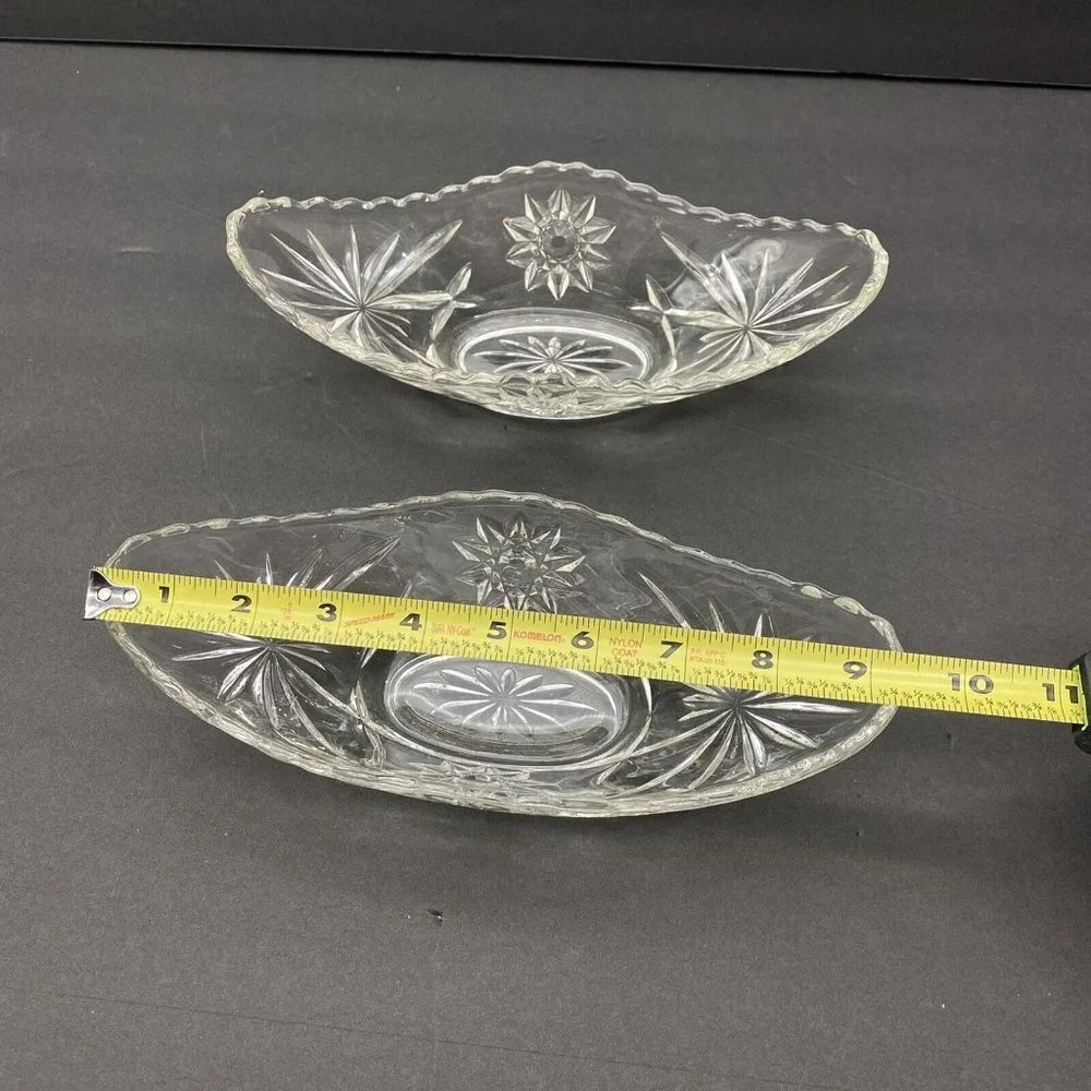 VTG 80s Pressed Glass Starburst Oval Serving Bowls Dish Set Of 2 Star Of David‎